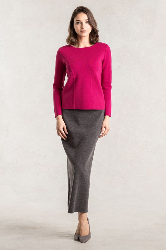 Cherry Pink Milano Rib Top, a close-up of a soft, ribbed knit fabric in a vibrant cherry pink hue.