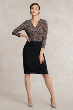 All-Season Material: Caramel Geo X Navy Asymmetry Dress