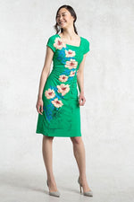 Emerald Green Square-Neck Side Gather Dress