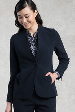 Navy Long Collarless Jacket