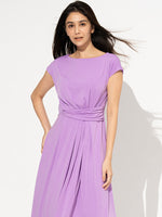 Lavender A-line dress for actresses, showcasing a flowing silhouette and elegant neckline.