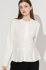 Washable Knit: White Kanazawa Peplum Knit Jacket