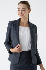 Stretch Jacquard: Navy Ocean Four-Pocket Tailored Jacket