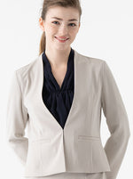 Double Jersey: Double Jersey Greige Front Hook Collarless Jacket