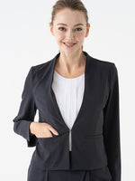 Double Jersey: Double Jersey Navy Front Hook Collarless Jacket