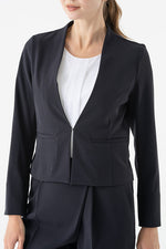 Double Jersey: Double Jersey Navy Front Hook Collarless Jacket
