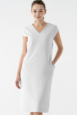 All-Season Material: Smart Stretch White Bizsack Dress