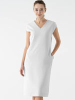 All-Season Material: Smart Stretch White Bizsack Dress