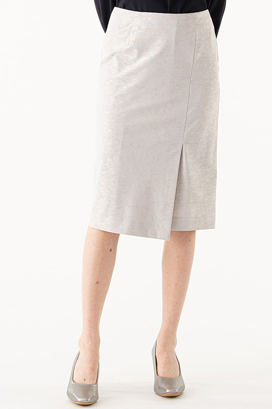 Stretch Jacquard: Stretch Jacquard Greige Ocean Wrap-Style Midi Skirt