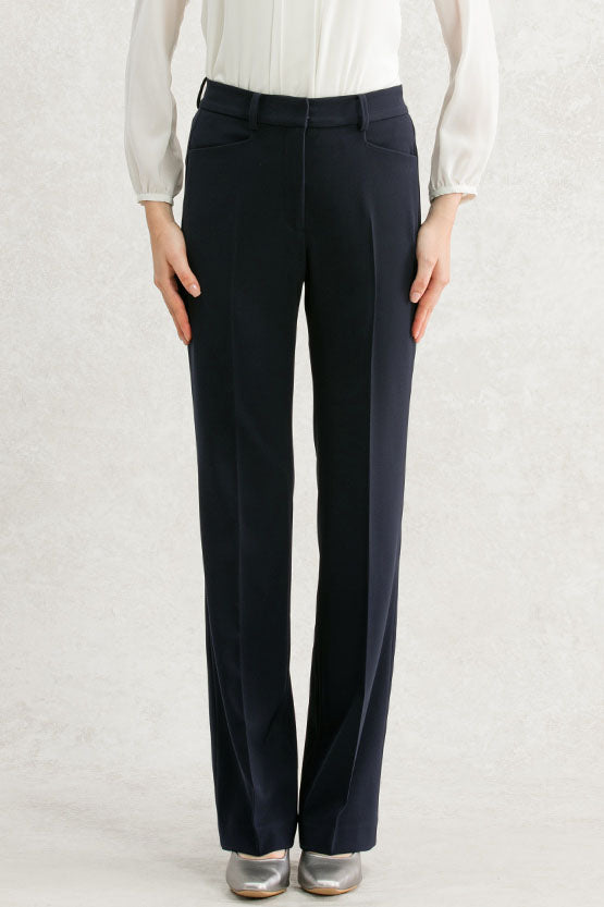 All-Season Material: Smart Stretch Dark Navy Straight Trousers