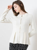 Washable Knit: Washable Knit: White Kanazawa-Made Peplum Knit Cardigan