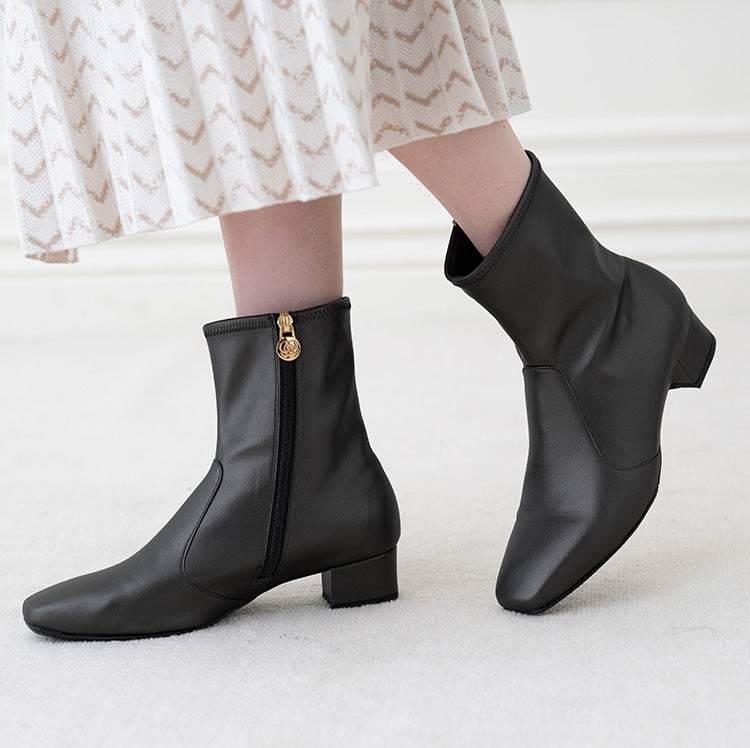 Fluffy Black Vegan Leather Flat Boots