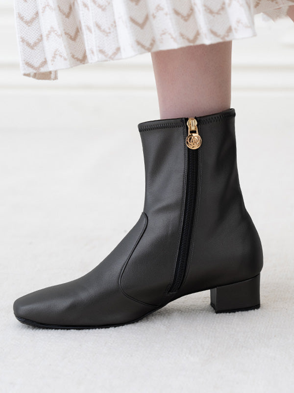 Fluffy Black Vegan Leather Flat Boots
