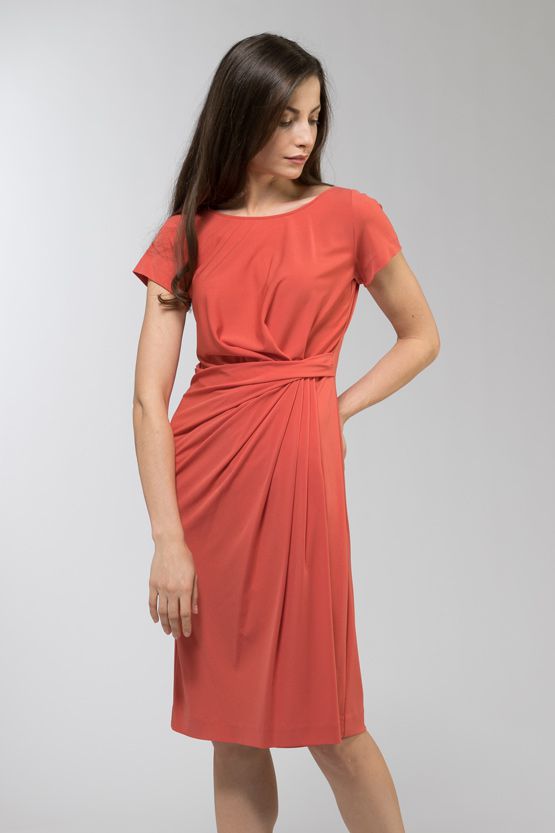 Pink Grapefruit Short Sleeve Draped Dress