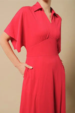 Cherry Pink Collared Flared Dress