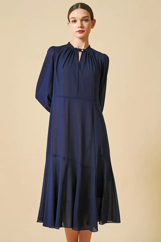 Stretch Chiffon: Navy Long Mermaid Dress