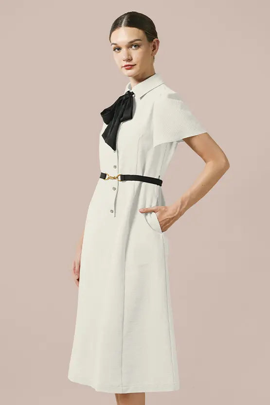Stretch Sucker: Stretch Seersucker Bow-Tie Shirt Dress