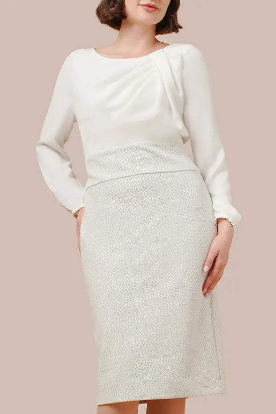 Chiffon x Jacquard: Decollete Tuck Dress