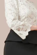 Space Material x Lace: White X Black Lace Peplum Docking Dress