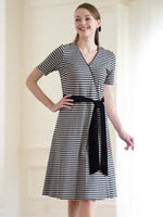 Beige X Black Natural Wrap-Style Short Sleeve Dress