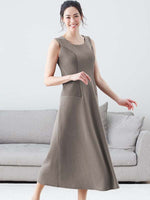 Long Length: Taupe Ribbed Flared Long Dress