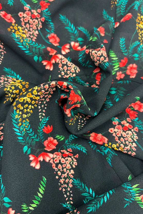 Stretch Chiffon: Black Garden Mermaid Dress With Tie