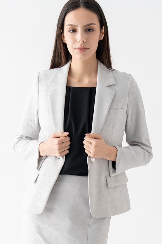 Stretch Jacquard: Greige Ocean Jacquard Tailored Jacket