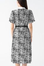 Stretch Chiffon: Stretch Chiffon Mosaic Check Bowtie Shirt Dress