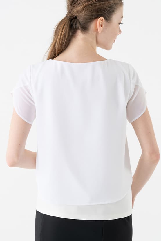 White Short Sleeve Double Layer Chiffon Top