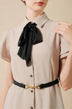 Beige x Black Bowtie Shirt Dress