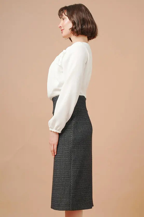 Chiffon x Jacquard: Decollete Tuck Dress