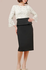 Space Material x Lace: White X Black Lace Peplum Docking Dress