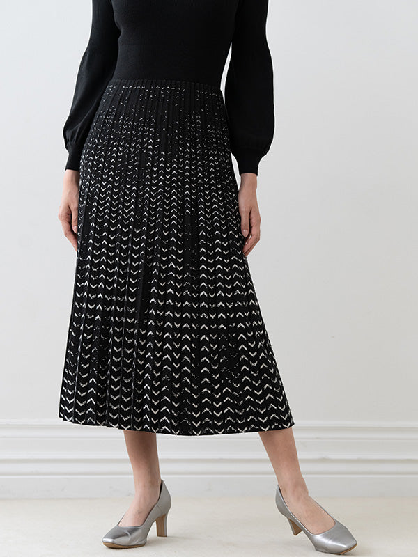 Washable Knit: Black X Mocha Docking Pleats Knit Dress