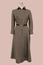 Chiffon Georgette: Monogram Brown Shirt Dress With Bowtie