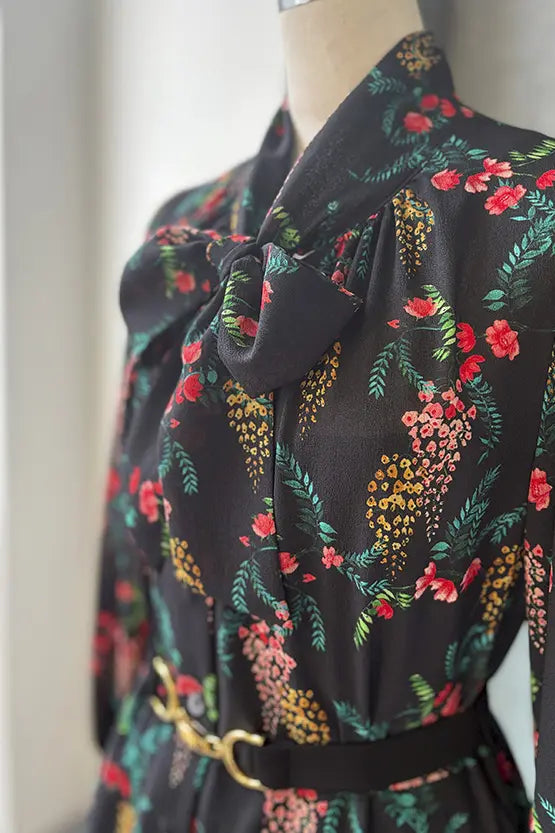 Stretch Chiffon: Black Garden Mermaid Dress With Tie