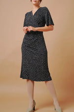 Stretch Jersey: Navy Dot Gathered Dress