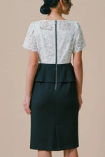 Stretch Lace: White Lace X Black Peplum Docking Dress