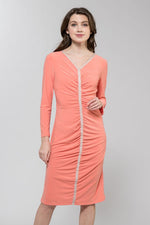 Coral Pink V-Neck Gathered Dress
