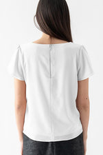 Stretch Chiffon: White Square Neck Chiffon Top