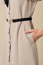 Beige x Black Bowtie Shirt Dress