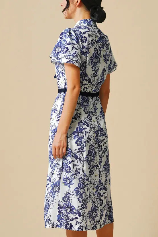 Stretch Chiffon: Stretch Chiffon Ai Hotaru Bowtie Shirt Dress