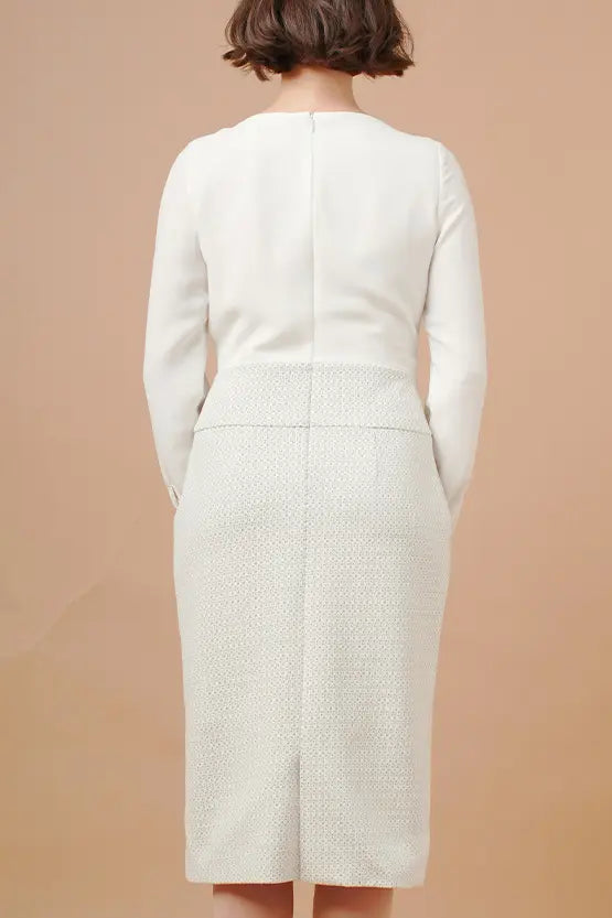 Chiffon x Jacquard: Decollete Tuck Dress