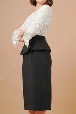 Space Material x Lace: White X Black Lace Peplum Docking Dress