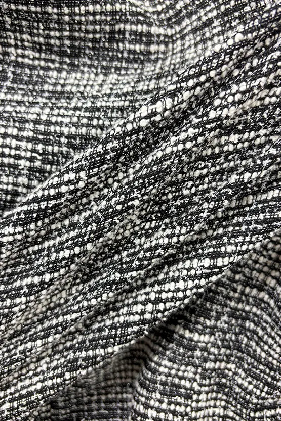 Stretch Lame Tweed: No-Collar Short Jacket