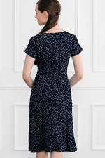 Navy Tiny Dot Gathered Dress