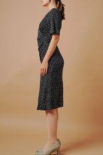 Stretch Jersey: Navy Dot Gathered Dress