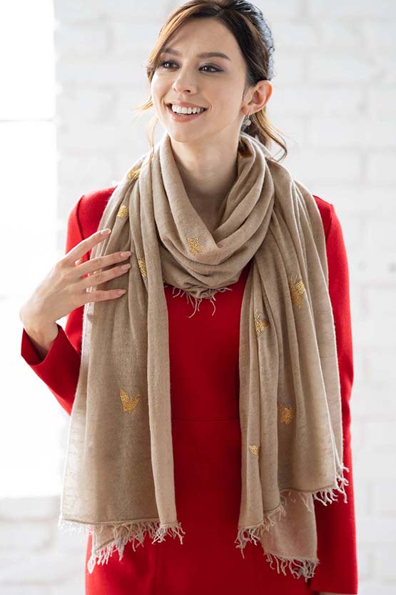 Camel Cashmere Butterfly Scarf