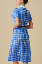 Stretch Chiffon: Lapis Lattice Shirt Dress With Bowtie