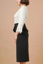 Space Material x Lace: White X Black Lace Peplum Docking Dress