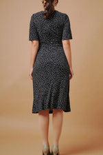 Stretch Jersey: Navy Dot Gathered Dress